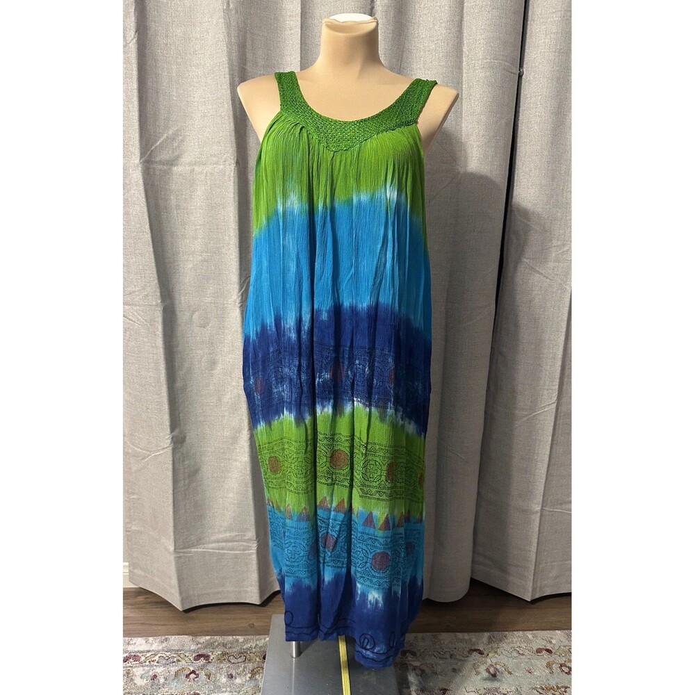 Bohemian Dip Tie Dye Sleeveless Scoop Neck Beach Summer Maxi Dress Plus Size
